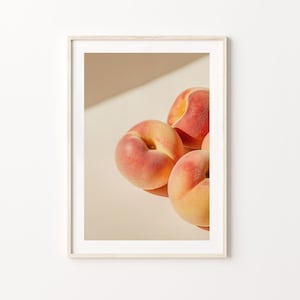Peach Fruit Kitchen Wall Art Printable – Minimalist Still Life Photography for Summer Farmhouse or Foodie Décor