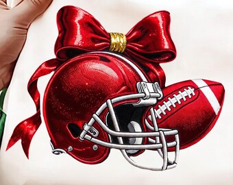 Football Helmet Bow PNG | Girly Game Day Sports Design | Faux Yarn Sublimation | Digital Download
