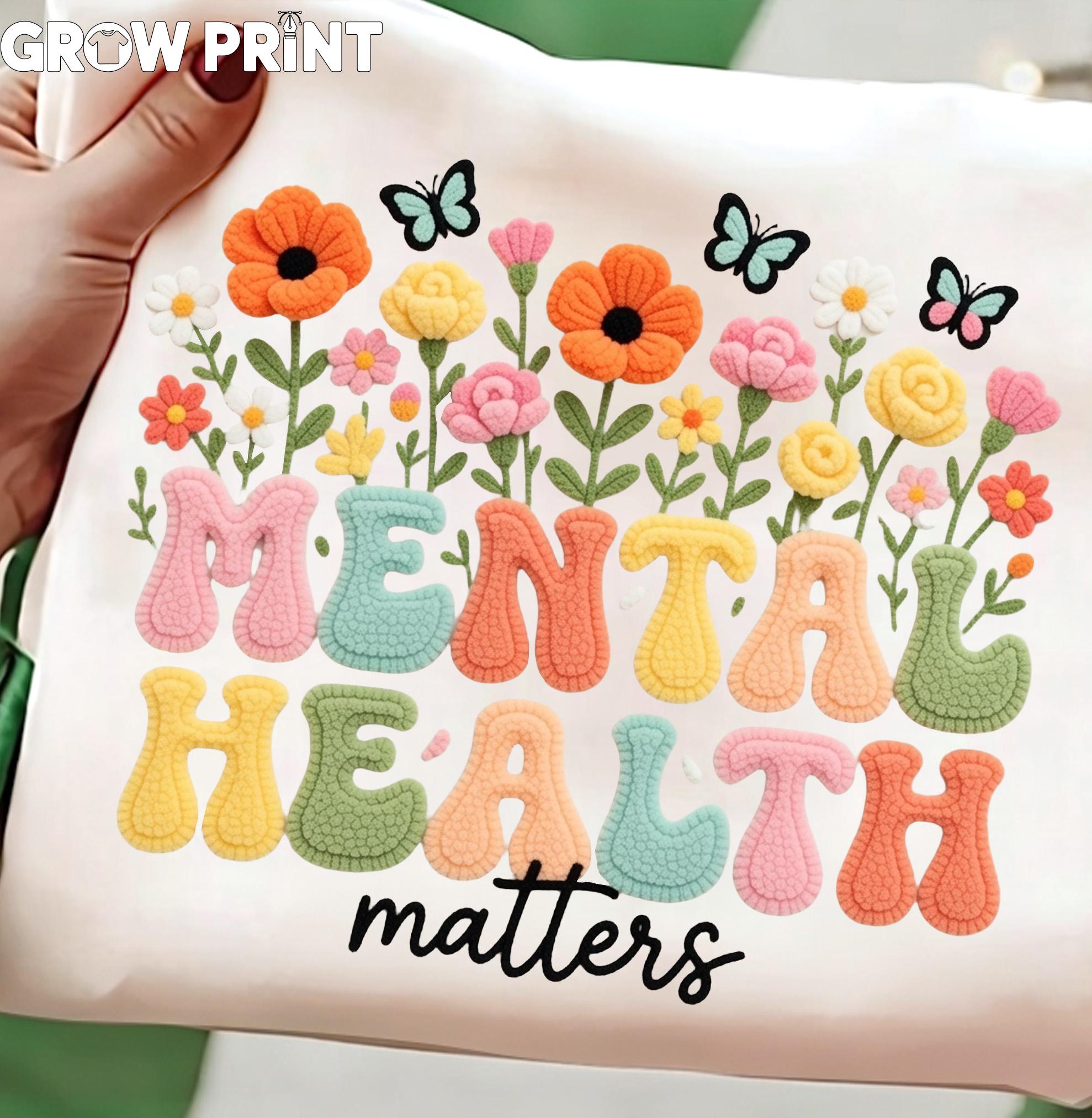 Faux Yarn Mental Health Matters PNG | Floral Butterfly Sublimation ...