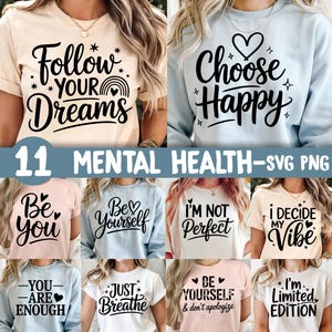 Mental Health svg Bundle, Positive Quote Png Bundle, Mental Health Quotes, Motivational Trendy Shirt Design, Positive Affirmation Bundle