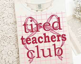 Tired Teachers Club Coquette PNG, Striped Teacher T-Shirt Design, Preppy Teacher Life Shirt, Retro Trendy Educator Png Digital Download