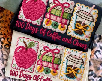 Konstgarn 100 dagar av skolan PNG, lärarskjorta med kaffe och kaos (digital nedladdning)