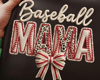 Baseball Mama PNG | Leopard Bow, Faux Yarn Design | Game Day Girly Shirt (Digital Download)