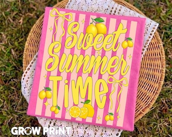 Striped Sweet Summer Time Coquette PNG, Lemon Bow Shirt Design, Girly Summer Vibes Graphic Sublimation Digital Download