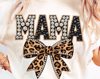 Mama Leopard Coquette PNG, Rhinestone Mama Shirt Design, Coquette Bow Mothers Day, Trendy Mom Png for Shirt, Sublimation Digital Download