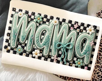 Coquette Mama PNG, Faux Yarn Checkered Floral Mothers Day Shirt, Proud Mom Everyday Designs, Motherhood Sublimation Digital download