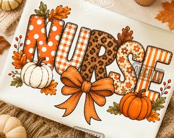 Image PNG d'infirmière d'automne, infirmière citrouille pour sublimation, image PNG de t-shirt d'infirmière d'automne, design d'infirmière coquette, téléchargement numérique pour infirmière de Thanksgiving