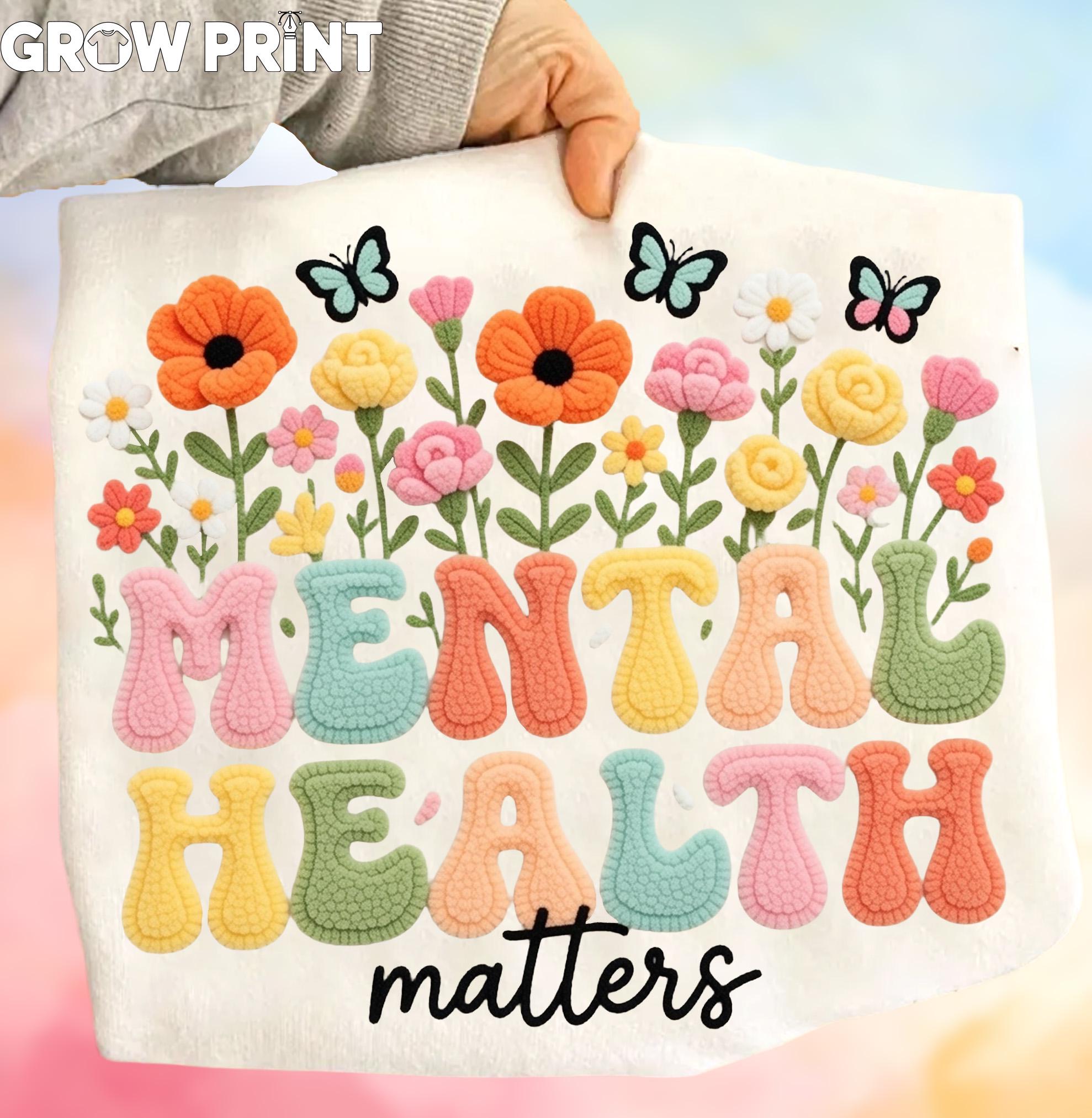 Faux Yarn Mental Health Matters PNG | Floral Butterfly Sublimation ...