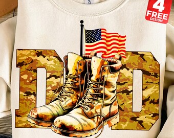 Patriotic Dad Shirt PNG: USA Flag, Military Boots (Digital Download)