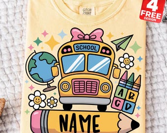 Aangepaste naam terug naar school shirtontwerp, png (digitale download)