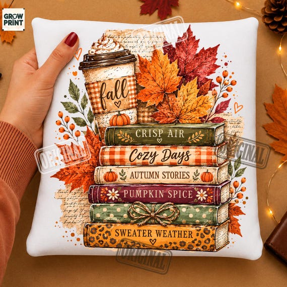 Cozy Fall Books PNG, Pumpkin Spice Coffee Sublimation, Autumn Book Stack PNG, Sweater Weather Shirt Design, Digital Download