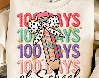 Camiseta de 100 días de escuela PNG, Lápiz con lazo, Regalo para profesor (Descarga digital)