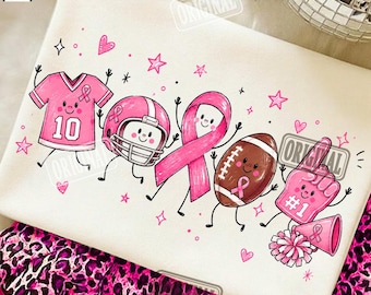 Pink Football Doodle Breast Cancer PNG, Cute Football Player Pink Ribbon, Tackle Cancer Sublimation, Pink Out Football Shirt Design