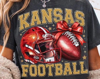 Kansas Football PNG | Game Day Team Pride Design | Faux Embroidery Sports Shirt | Sublimation PNG