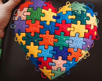 Autism Puzzle Heart PNG | Faux Yarn Neurodiversity Awareness Shirt | Sublimation Design (Digital Download)