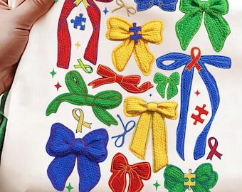 Autism Awareness Bow PNG | Faux Yarn Puzzle Design (Digital Download)