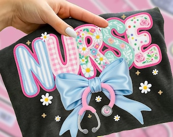 Faux Yarn Nurse PNG | Floral Coquette Stethoscope Bow | Nurse Life Preppy Shirt | Everyday Designs Digital Download