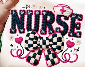 Coquette Nurse PNG | Faux Yarn Bow Design | Trendy Nurse Life Shirt | T-Shirt Sublimation PNG