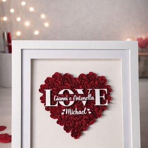 Shadow box personalizzata,Shadow box San Valentino,scatola portafoto con fiori personalizzata,idea regalo,San Valentino,anniversario coppia