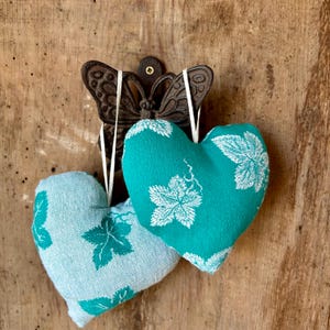 Rustic Hanging Fabric Hearts Decoration  Handmade Shabby Chic Door or Wall Decor, Vintage Romantic Gift, Cozy Home Accent Small green heart