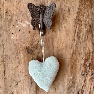 Rustic Hanging Fabric Hearts Decoration  Handmade Shabby Chic Door or Wall Decor, Vintage Romantic Gift, Cozy Home Accent Medium lightgreen