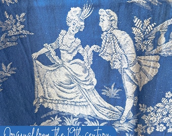Tela Toile de Jouy Azul y Blanca – Material de Algodón Francés con Estampado Pastoral Vintage, Decoración del Hogar por Metro, Tapicería