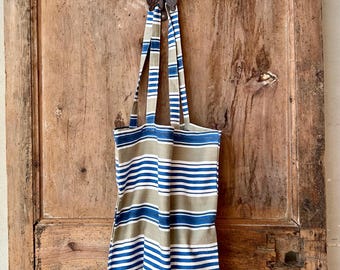 Sac cabas vintage à rayures françaises, en coton antique, style bord de mer et cottagecore