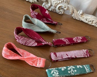 Handmade  fabric Keychain, Recycled Antique Cotton, classic drawings & Stripe Key Fob, Unique Amazing product