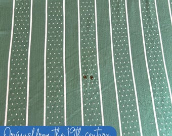 Textil Vintage de Granja Francesa – Tela de Algodón a Rayas Verdes Estilo Ticking, Material Antiguo Cottagecore de Principios de 1900.