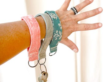 Handmade green fabric Keychain, Recycled Antique Cotton, classic drawings & Stripe Key Fob, Unique Eco-Friendly Acc . Amazing product