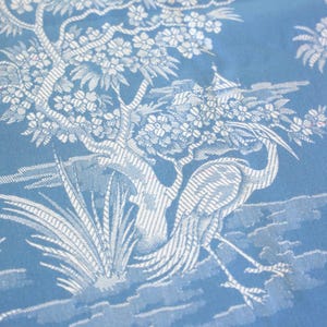 Sample blue amazing Chinoiserie Fabric White Embroidered Vintage Textile for Hamptons Home Decor and Upholstery