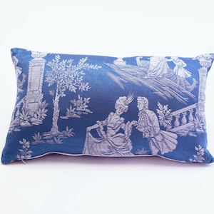 Blue Toile Pillow Cover Vintage French Tapestry Cushion Antique Style Home Decor Hamptons Accent Throw Pillow
