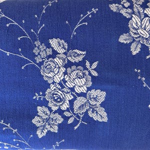 Antique French Fabric Blue Floral Jacquard Textile 19th Century Cotton Upholstery Vintage Material Cottagecore Home Decor Unique Find