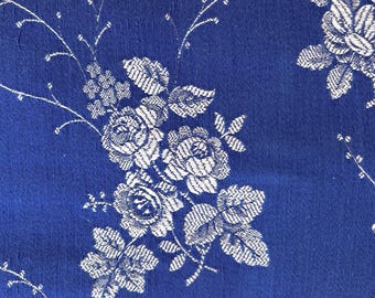 Antique French Fabric Blue Floral Jacquard Textile 19th Century Cotton Upholstery RESERVED CUSTOMER
