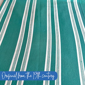 Green Striped Cotton Ticking Fabric Vintage French Farmhouse Textile Antique Cottagecore Quilting Material