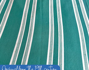 Tela de Algodón a Rayas Verdes Estilo Ticking – Textil Vintage de Granja Francesa, Material Antiguo Cottagecore para Acolchados.