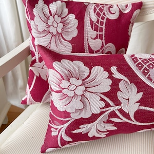 French Toile De Jouy Pillow Cover, Vintage Red Floral Chinoiserie Cushion, Antique Fabric Decor, Luxury Throw Pillow, Home Accent