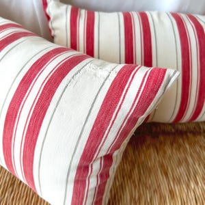 Striped Throw Pillow Rustic Decorative Pillow Case with Zipper Washed Recycled Antique Fabric Cushion Cover