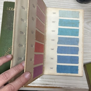 Antique Fabric Swatch Catalog Page Vintage Textile Sample Book Color Chart Wall Art Decor