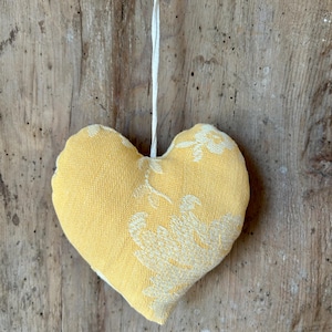 Rustic Hanging Fabric Hearts Decoration  Handmade Shabby Chic Door or Wall Decor, Vintage Romantic Gift, Cozy Home Accent Small yellow heart