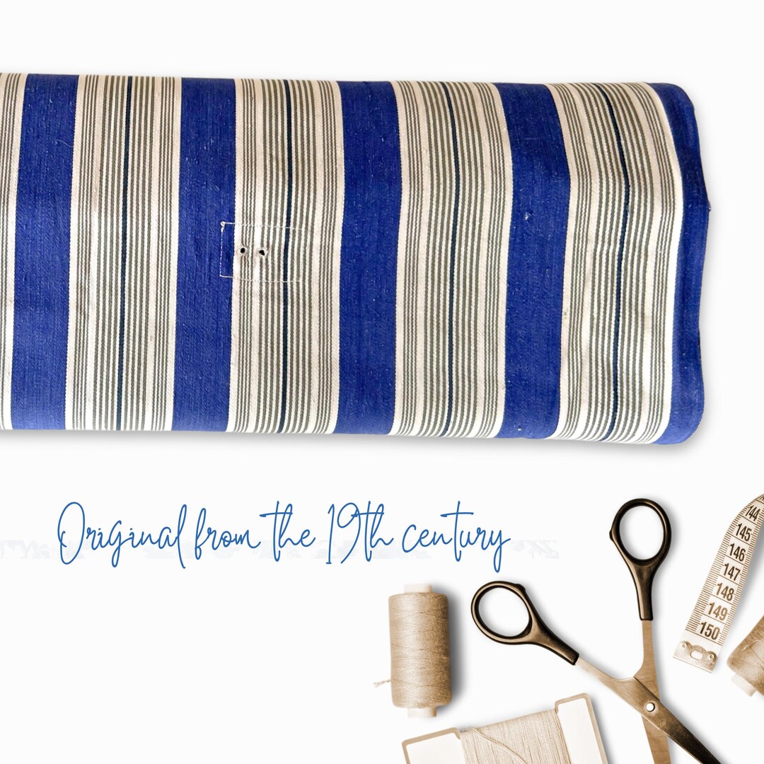 アンティークフレンチファブリック ブルーストライプ ティッキング
