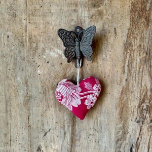 Rustic Hanging Fabric Hearts Decoration  Handmade Shabby Chic Door or Wall Decor, Vintage Romantic Gift, Cozy Home Accent Small garnet heart