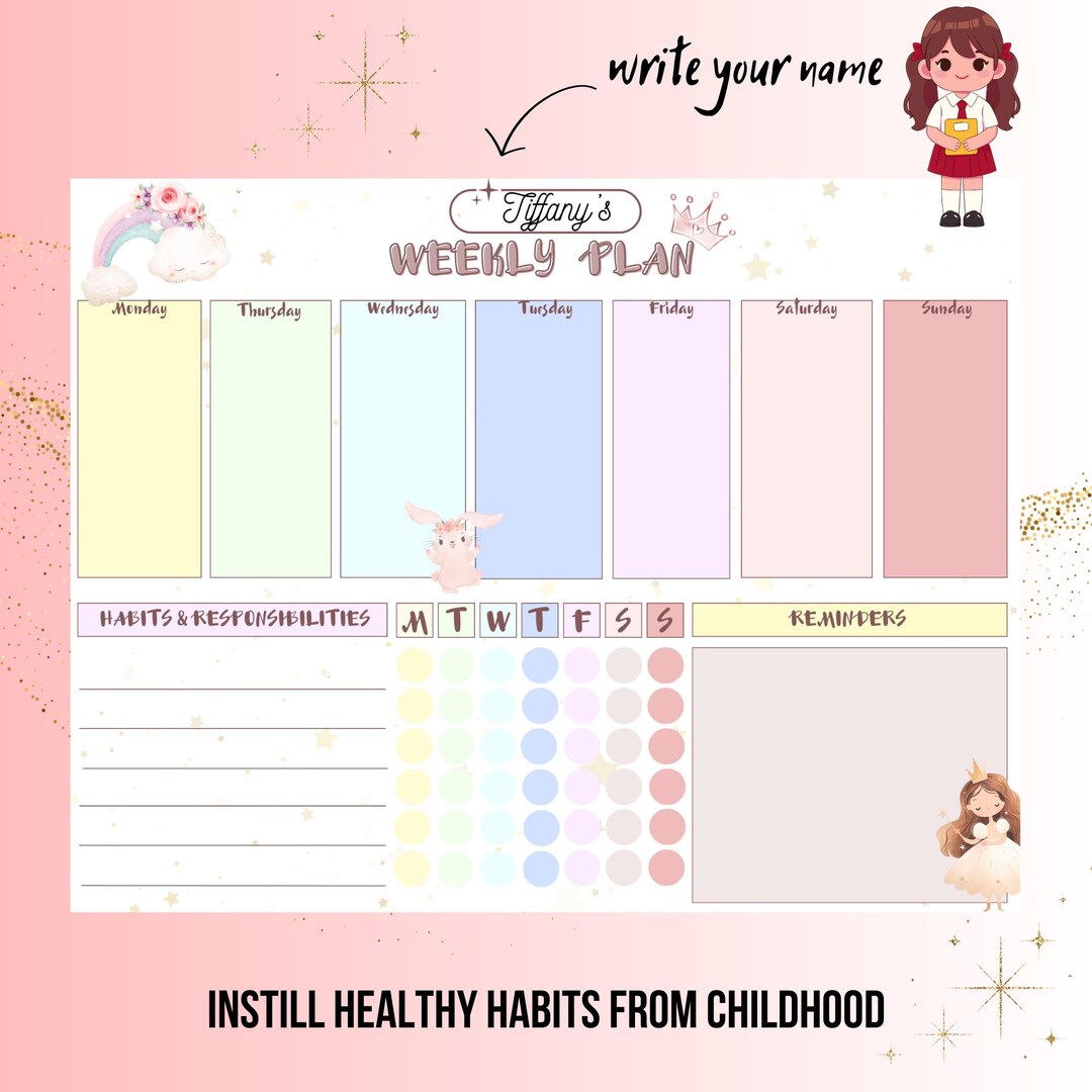 Kids Weekly Planner Printable | Digital Weekly Schedule for Kids ...