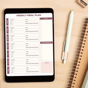 Planificador de comidas semanal / Diario digital de alimentos / Lista de la compra y nutrición en PDF / Imprimible (A4, A5, Carta de EE. UU.)