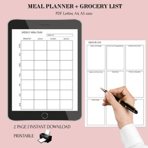 Pianificatore settimanale dei pasti per diabetici + lista della spesa / Tracker della dieta per diabetici stampabile / Piano alimentare a basso contenuto di carboidrati / Registro della glicemia / Formato A4, A5 e Lettera USA