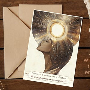 Platte wenskaart A6/A5 – minipostkaart met spirituele kunst – blanco achterkant voor persoonlijk bericht – bohocadeau – "Alles is vibratie"