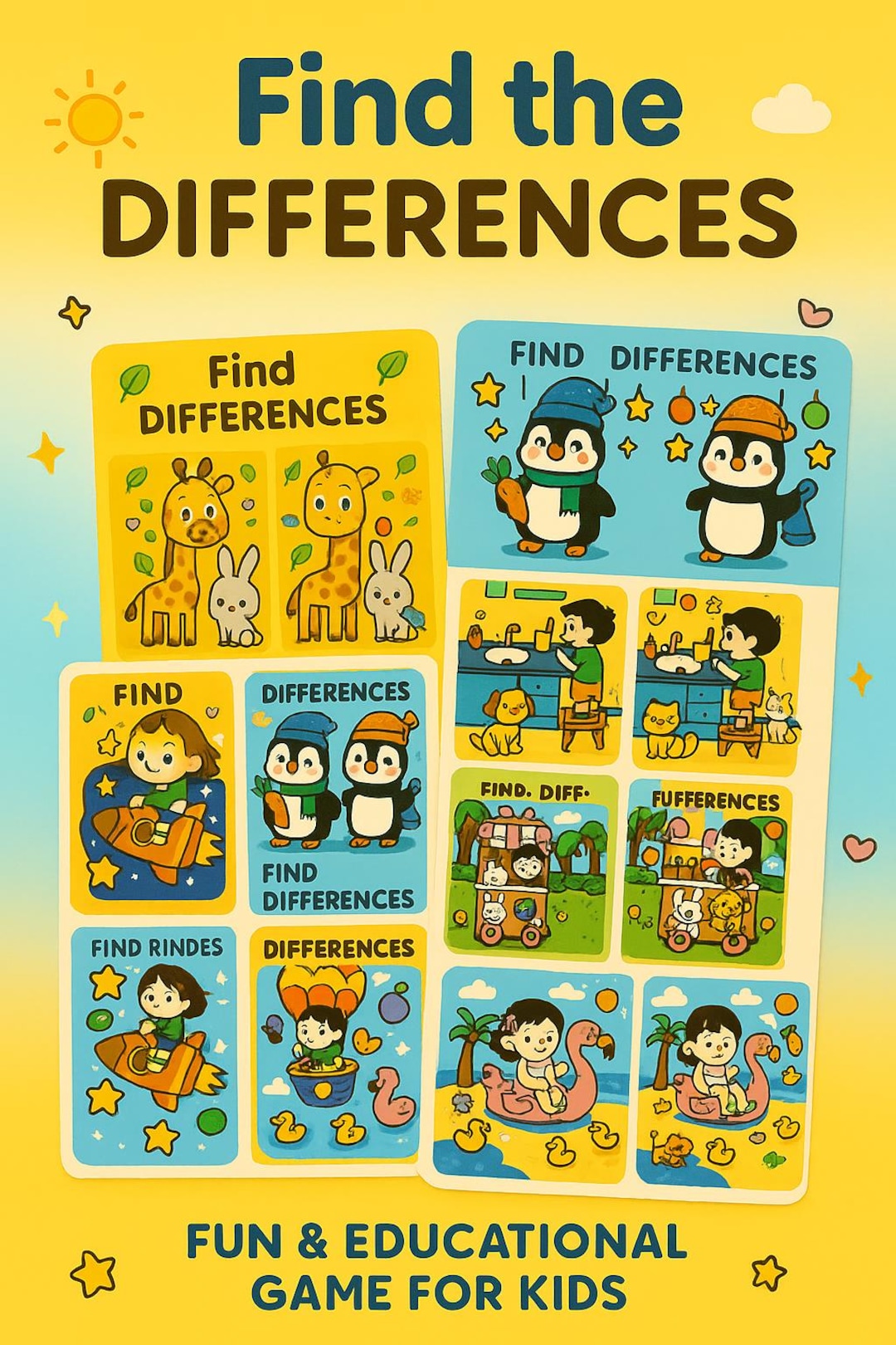Find the Differences – Printable Puzzle Set for Kids | 10 Cute Spot the ...