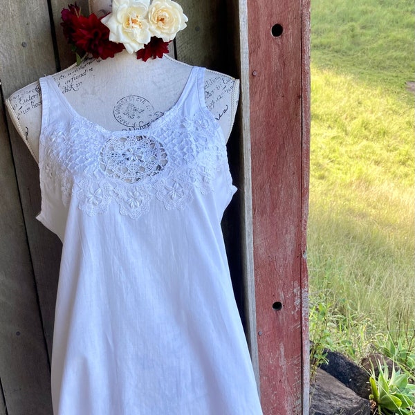 robe courte romantique country vintage en coton et dentelle ~ tunique bohème ~ chemise française ~ changement du vieux monde ~ robe de nuit ~ grand, xl …