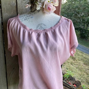 boho slouchy silk + lace top - pale rose pink - m / lg