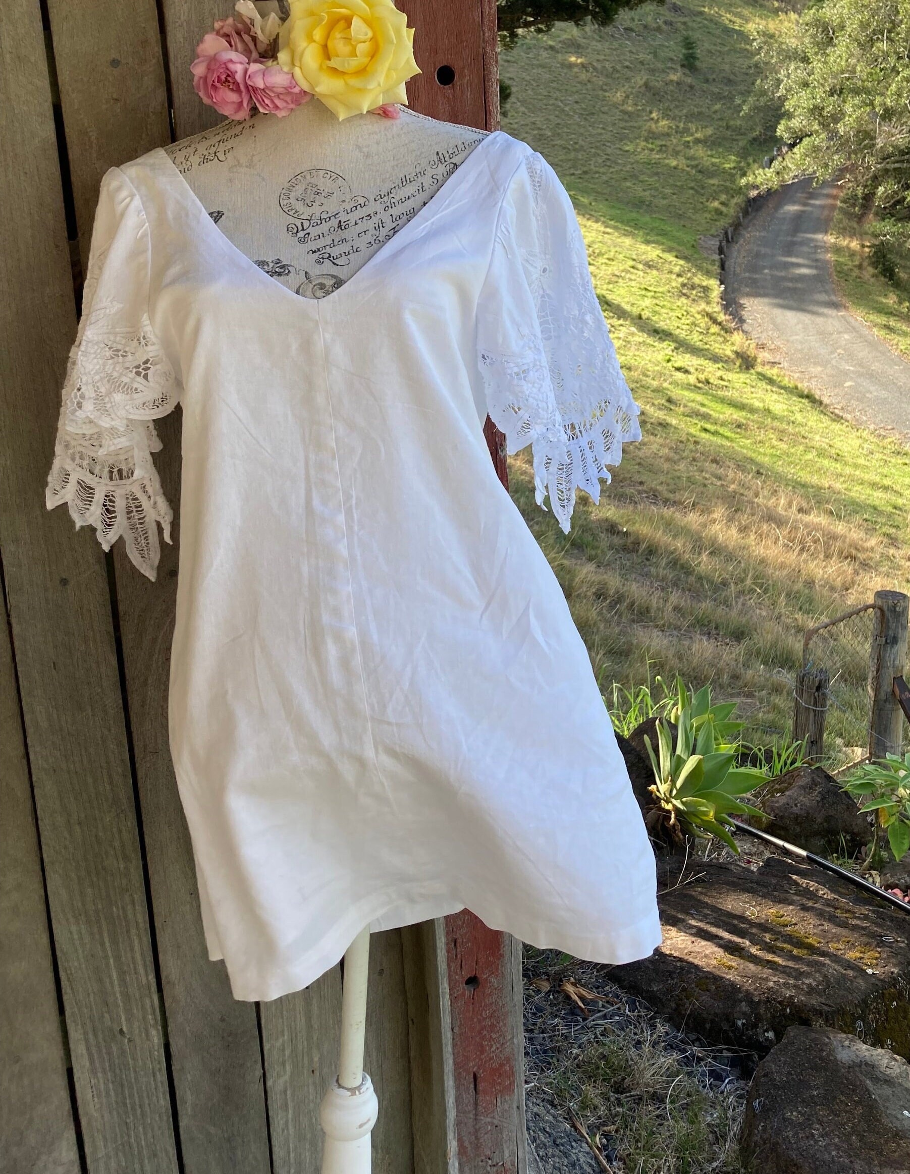 White Short Mex Boho Dress , M - Etsy